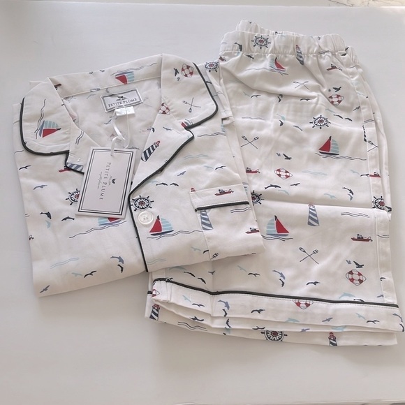 Petite Plume Flame Resistant Chemical Free Nautical Sail Way Pajama Set Size 14 - Picture 4 of 7